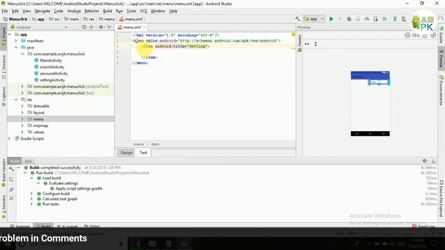 Open Activity From Menu Click Using Android App Android studio 3 1 2 Tutorial смотреть онлайн