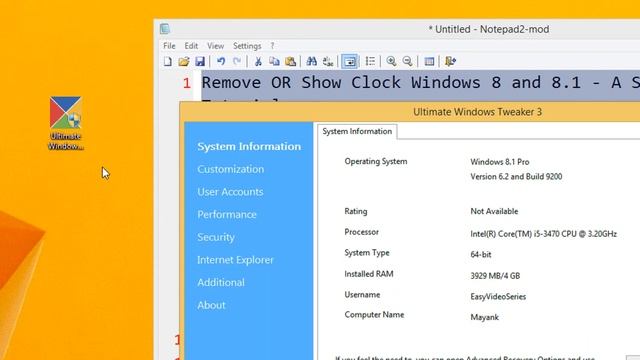 Remove OR Show Clock Windows 8 and 8 1 A Step by Step Tutorial смотреть онлайн