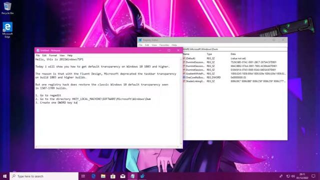 How To Get Windows 10 Default Transparency in 1803 & Higher Builds using Regedit смотреть онлайн