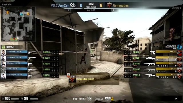 Renegades vs VG.CyberZen (Dust 2) Map 1 - CS:GO Minor Championship Asia, Playoffs смотреть онлайн