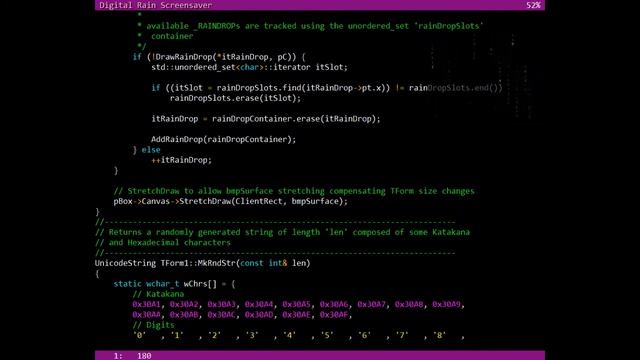 Digital rain - matrix code rain - screensaver C++ Builder & Windows API/GDI Source Code смотреть онлайн