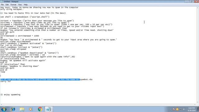 How To Spam Using Notepad!!! No Download!!!