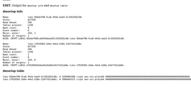 Unix & Linux: Error unlocking a LUKS partition (failed to activate device:file exists) смотреть онлайн
