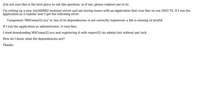 Running application as user: MSComm32.ocx error смотреть онлайн