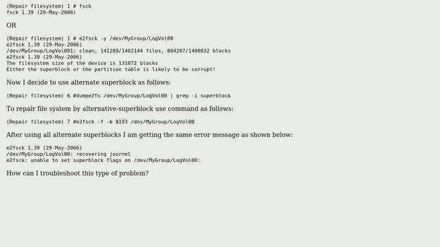 Unix & Linux: e2fsck: unable to set superblock flags on LogicalVolume смотреть онлайн