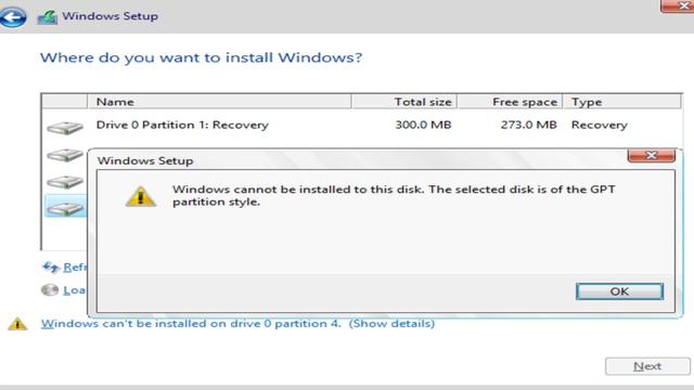 Windows Cannot Be Installed to this Disk. The Selected Disk is of the GPT Partition Style - Solved смотреть онлайн