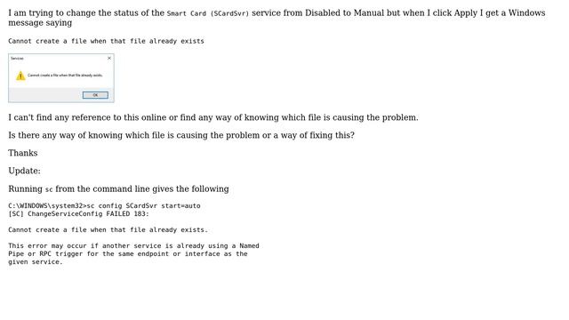 "Cannot create a file when that file already exists" when editing a Windows 10 service смотреть онлайн