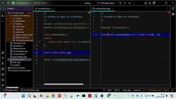 CLION C++ Header File .h in Multiple Files #cpplus #aerospacecoding #liftdragaircraft #clion