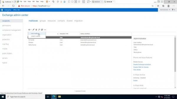 How to Create New User Mailbox &how to Access Exchange Admin Center(EAC)in Exchange Server 2019 CU1