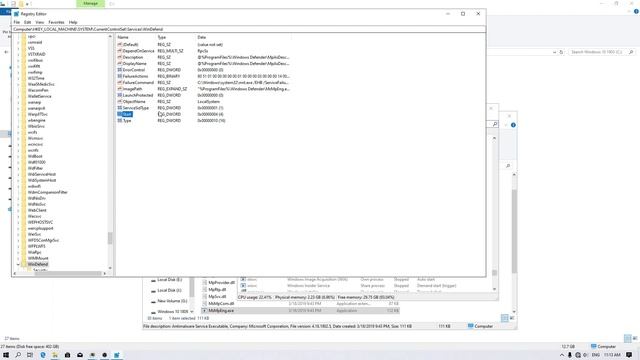 how to Disable Windows Defender service in Windows 10 build 1903 - tutorial EN смотреть онлайн