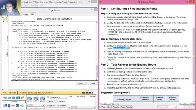 6.4.3.4 Packet Tracer - Configuring a Floating Static Route смотреть онлайн