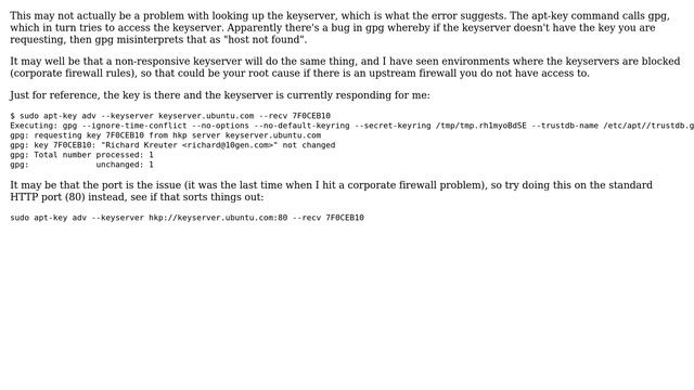 sudo apt-key adv --keyserver keyserver.ubuntu.com --recv 7F0CEB10 command returns error смотреть онлайн