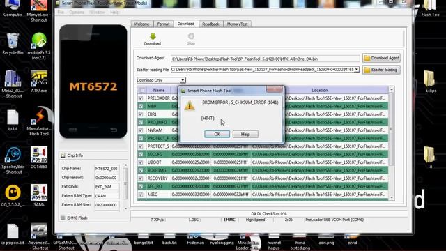 SP Flash Tool S_CHKSUM_ERROR (1041) And PMT Change Solved