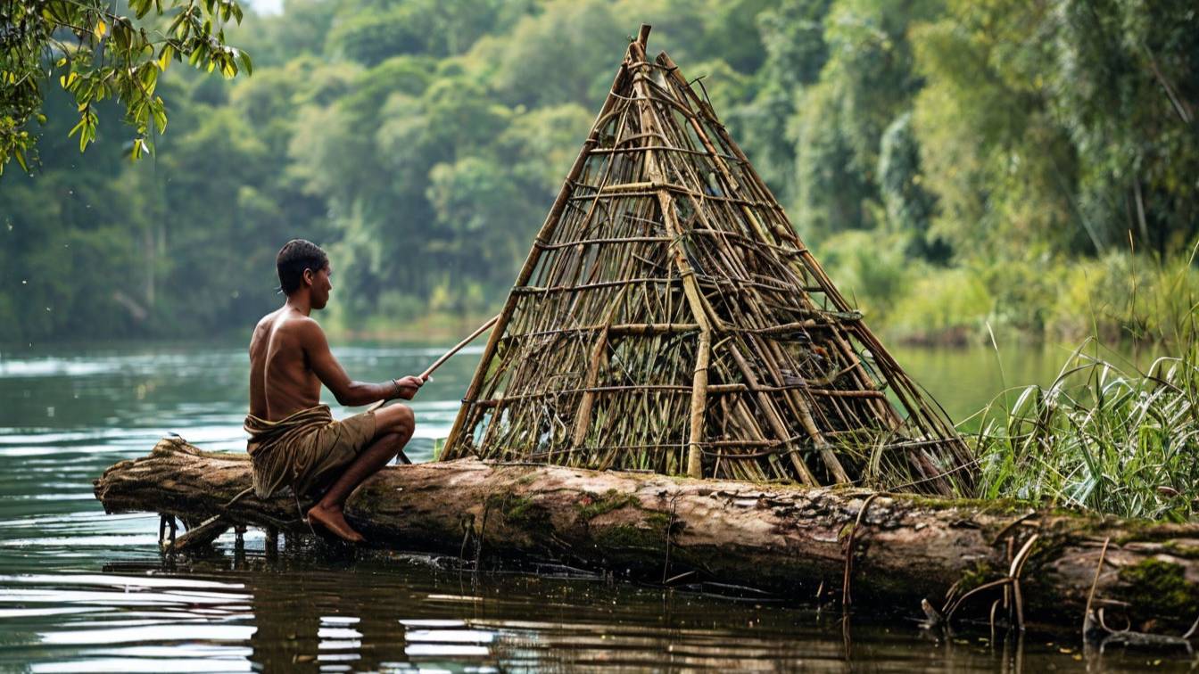 Выживание в дикой природе с помощью примитивных ловушек для рыбы смотреть онлайн
