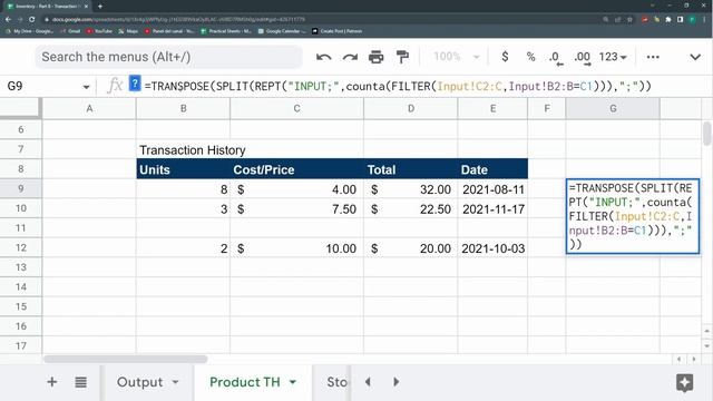 Inventory System in Google SHEETS - Pt 8 - Transaction History for a Specific Product смотреть онлайн