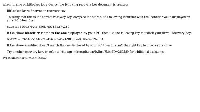 What identifier is meant in the Bitlocker recovery key document? смотреть онлайн