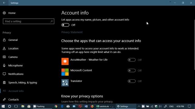 Windows 10 Fall Creators update Privacy settings Account info and apps getting your information смотреть онлайн
