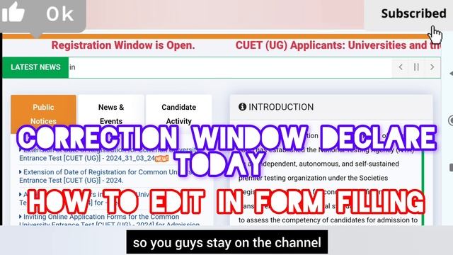 " ALERT 🚨 CUET-UG 2024 EXAM :- CORRECTION WINDOW DECLARE TODAY TIME 🤔 HOW TO EDIT IN FORM FILLING." смотреть онлайн