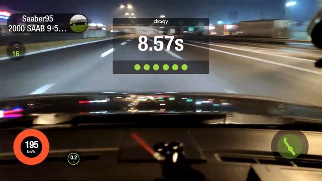 Saab 9-5 Aero acceleration 100-200 km/h with Dragy GPS. смотреть онлайн