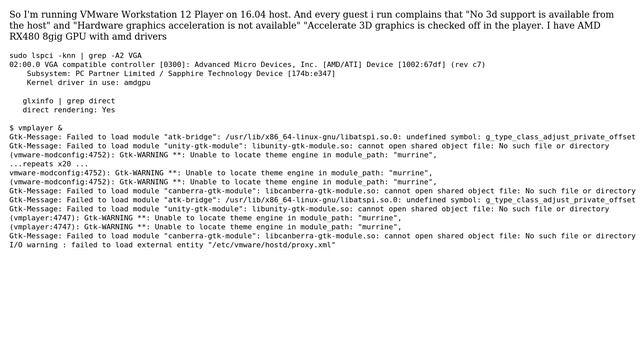 Ubuntu: No 3d support is available from the host, on all VMware guests смотреть онлайн