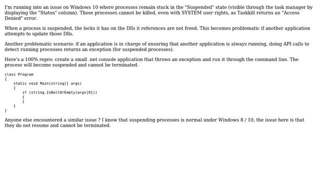 Windows 10: Processes stuck in "Suspended" state смотреть онлайн