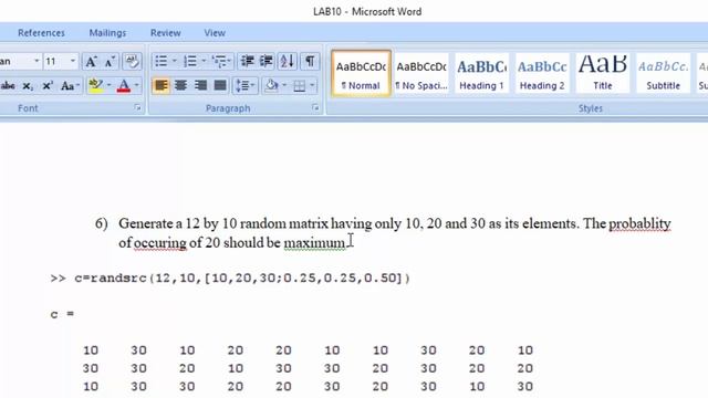 MATLAB Example ! Generate a 12 by 10 random matrix having only 10, 20 and 30 as its elements смотреть онлайн