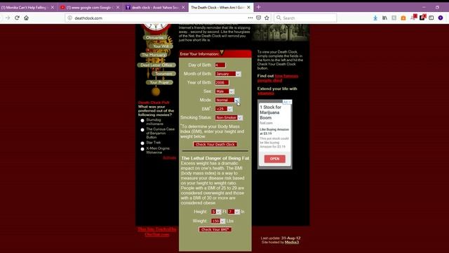 The Death Clock When Am I Going To Die Mozilla Firefox 1 10 2019 6 00 51 PM смотреть онлайн