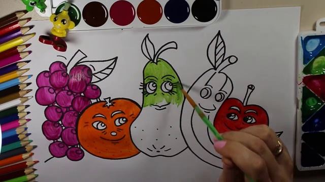 Fruits Coloring Pages| for Kids : Apple, Banana, Grapes, pear, orange смотреть онлайн