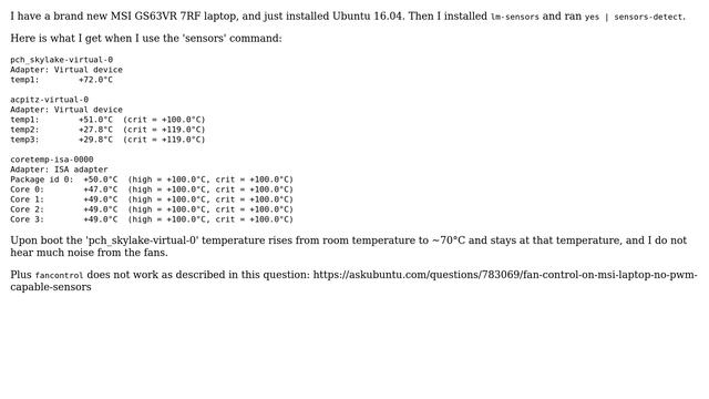 Ubuntu: High PCH chip temperature while idle on MSI laptop. What should I do? смотреть онлайн