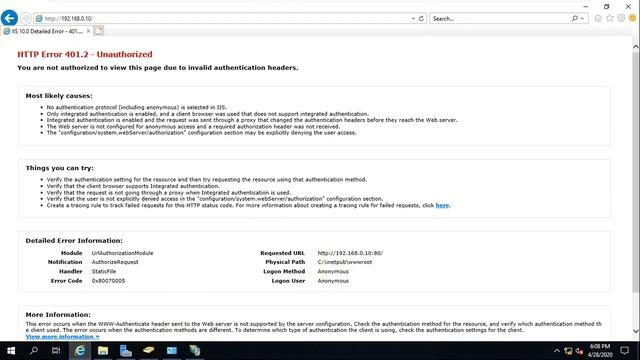 3 HTTP Error 401 2 – Unauthorized Windows Authentication & URL Authorization is enabled смотреть онлайн