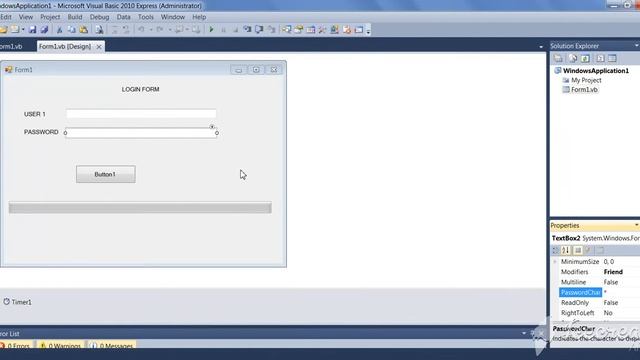 login form with button, label, text box, progress bar, timer using visual basic 2010 express .... смотреть онлайн
