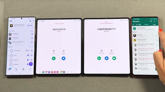 Samsung Z Fold 3 vs Z Fold 4 + Note 20 vs Note 10 Viber + WhatsApp + Incoming Video Calls смотреть онлайн