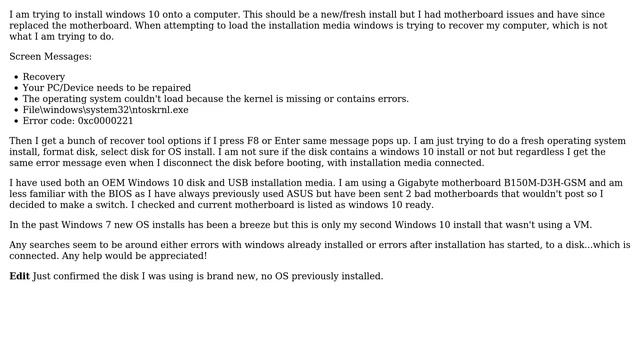 Windows 10 New Install Error 0xc0000221 Missing Kernel смотреть онлайн