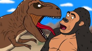 Мультик про большого тиранозавра, маленького динозавра-детёныша и сказочных доисторических обезьян