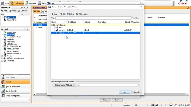 ASA 5505 creating a static NAT and modifying firewall rules смотреть онлайн