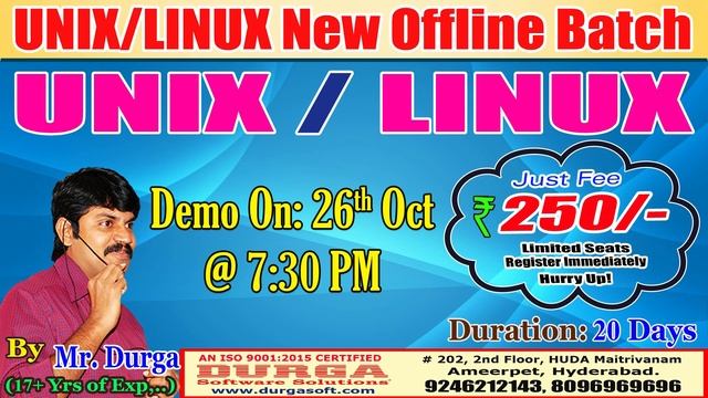 UNIX/LINUX Offline Training On 26th Oct @ 7:30 PM by Mr. DURGA Sir смотреть онлайн
