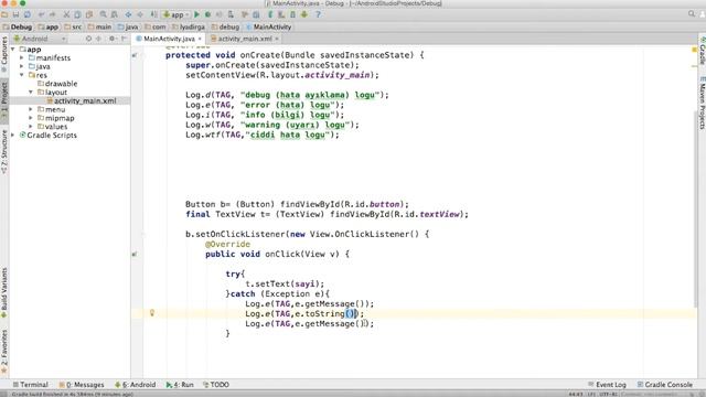 Android Hata Ayıklama (Loglama, try catch blokları, break point) смотреть онлайн