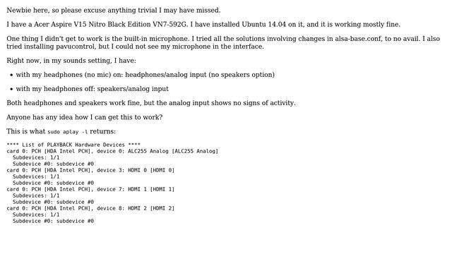 Ubuntu: Built-in microphone not working on Acer Aspire смотреть онлайн