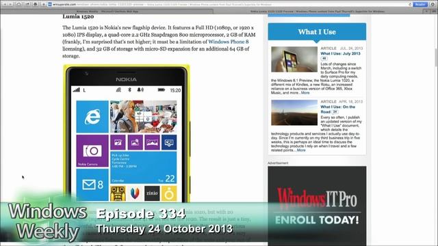 Nokia Announces the Lumia 1520: Windows Weekly 334 смотреть онлайн