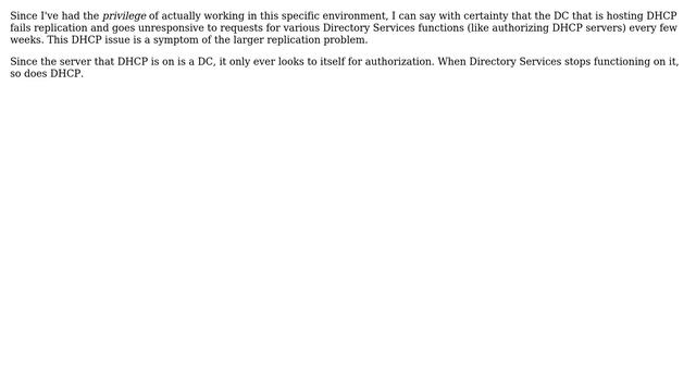 Windows 2008 DHCP service fails - "...failed to see a directory server for authorization." смотреть онлайн
