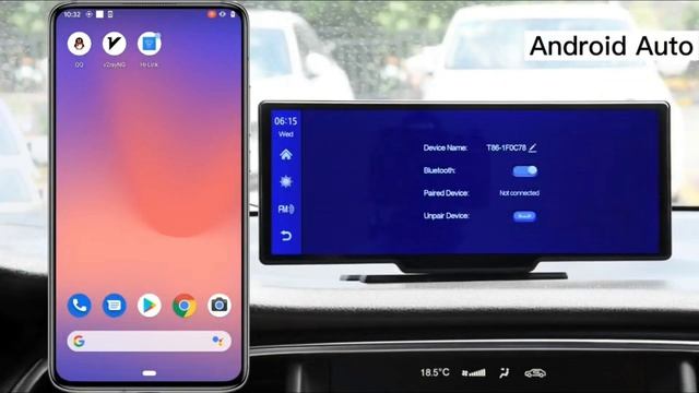 Podofo Car Mirror Video Recording Carplay & Android Auto Wireless Connection GPS Navigation смотреть онлайн