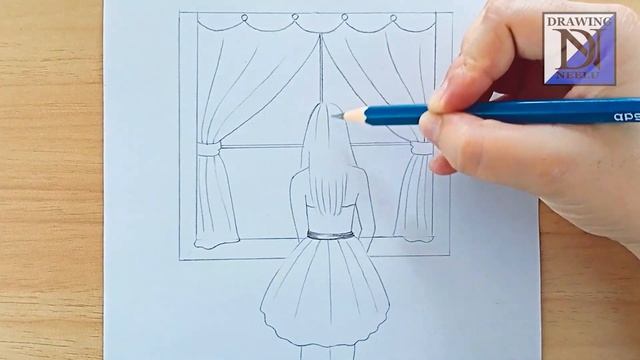 How to draw a girl Looking window rainy season | step by step Pencil drawing tutorial | Easy drawin смотреть онлайн