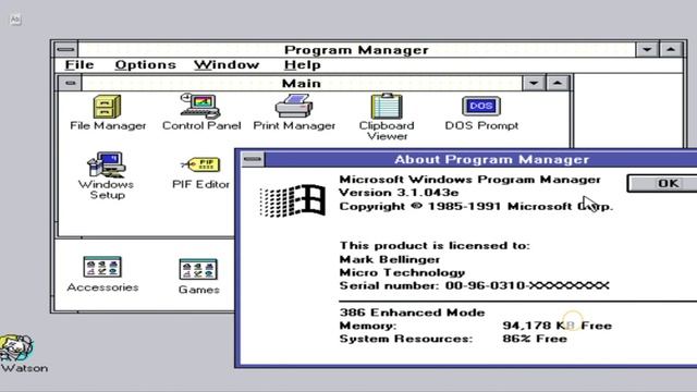 Windows 3.1 Build 043e in Bochs смотреть онлайн
