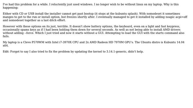 Ubuntu: Cannot Install/Run Ubuntu without acpi=off & nomodeset etc смотреть онлайн