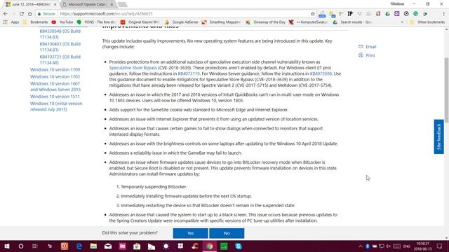 Cumulative update for Windows 10 version 1803 - June 2018 - Patch Tuesday смотреть онлайн
