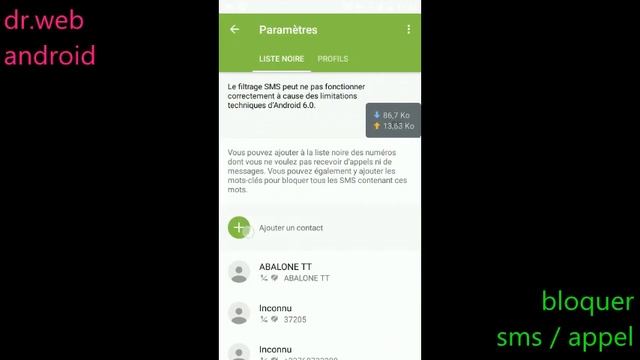 DR.Web Android/ bloquer SMS & APPEL/ explication réglages/ tuto FR смотреть онлайн