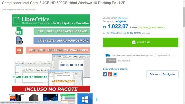 Computador Intel Core i3 4GB HD 500GB Hdmi Windows 10 Desktop Pc - L2F смотреть онлайн