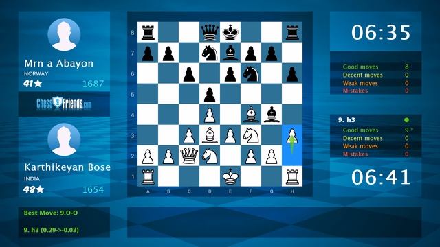Chess Game Analysis: Karthikeyan Bose - Mrn a Abayon : 1-0 (By ChessFriends.com) смотреть онлайн
