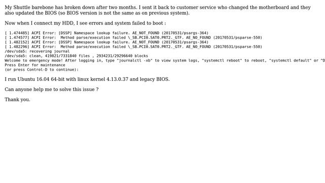 Ubuntu: ACPI error AE_NOT_FOUND with same motherboard replaced смотреть онлайн