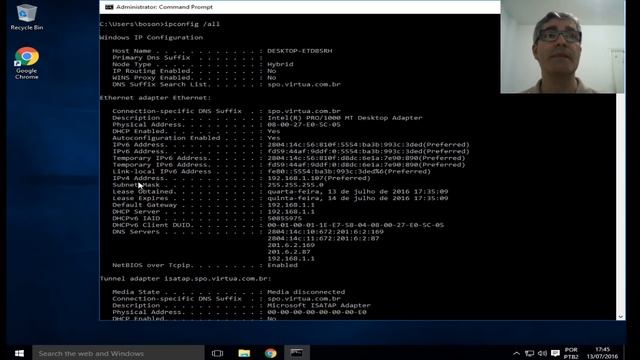 Curso de Redes - ipconfig - Utilitário para diagnóstico de rede no Windows смотреть онлайн